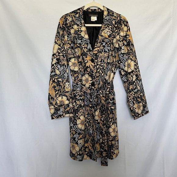 Sigrid Olson Jackets & Blazers - Sigrid Olsen Black and Yellow Floral Print Trench Coat